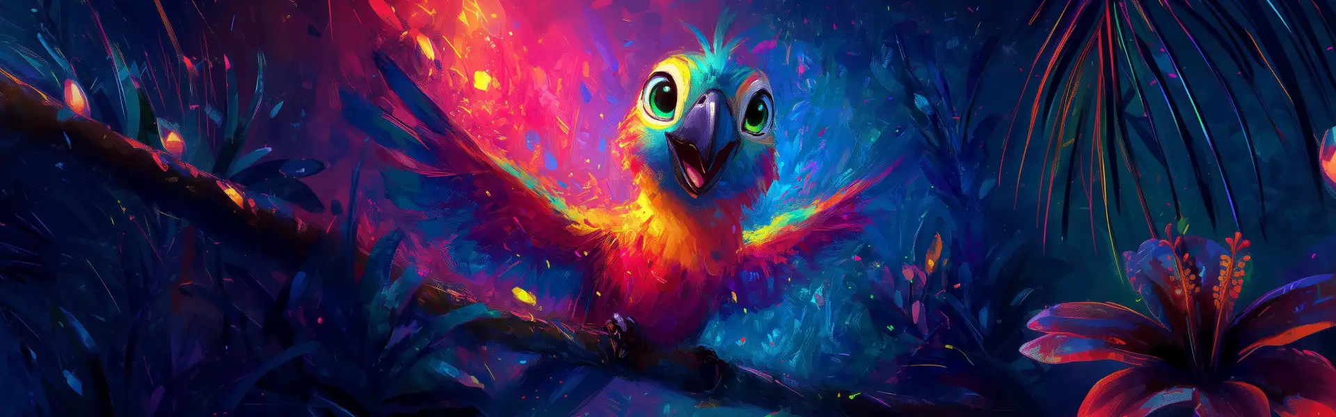 a colorful cartoon-style bird in the jungle made by aiease ai image generator