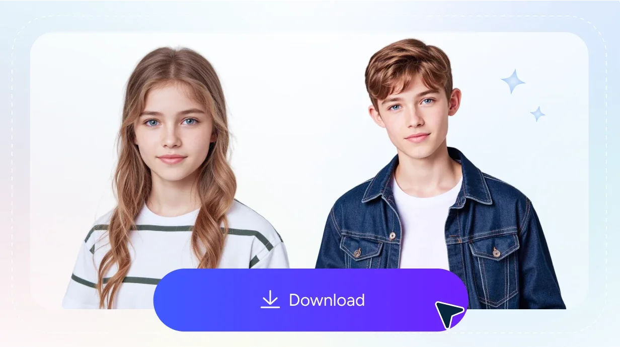 un bouton de téléchargement pour exporter l'image de l'adolescent générée