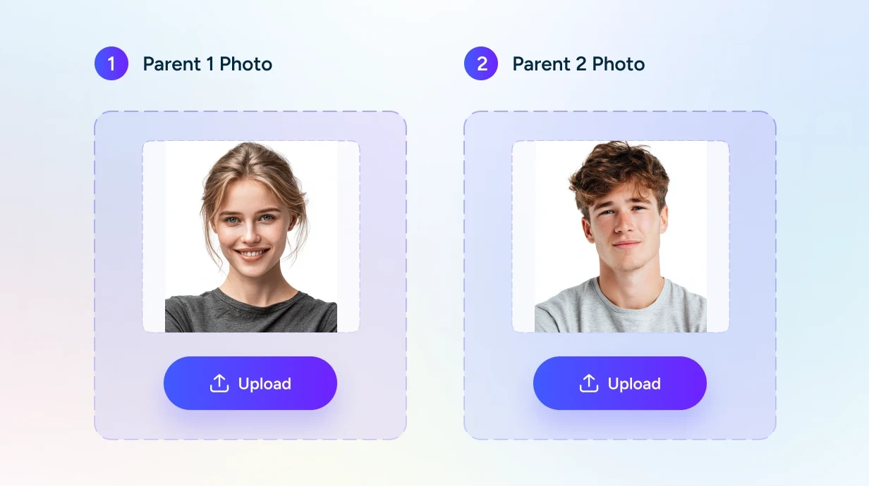 interface de téléchargement de photos d'un parent dans AI Ease AI baby generator