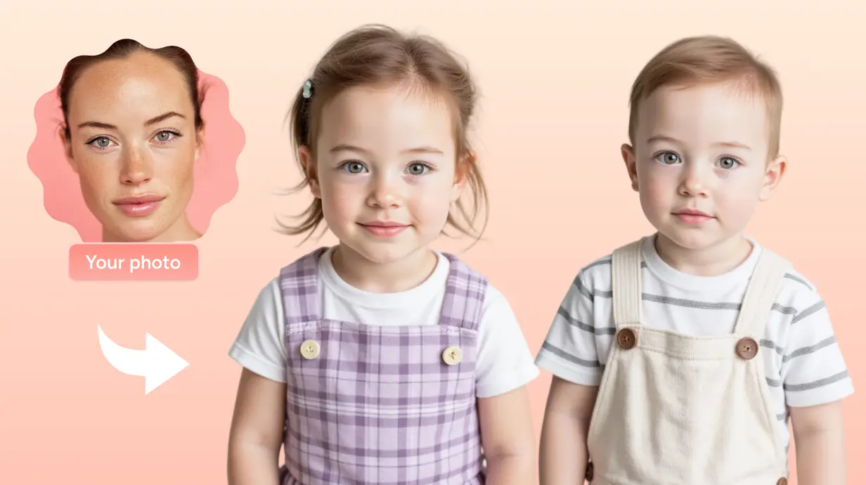 une image de deux enfants générée par une photo d'une femme à l'aide du générateur de bébé AI gratuit AI Ease