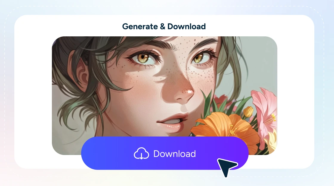 AI Easeで生成された漫画の女の子の画像をダウンロードするためのインターフェース