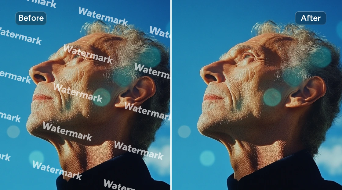 AI Easeオンライン画像透かし除去ツールを使って、HD品質で男性の肖像画から透かしを消す