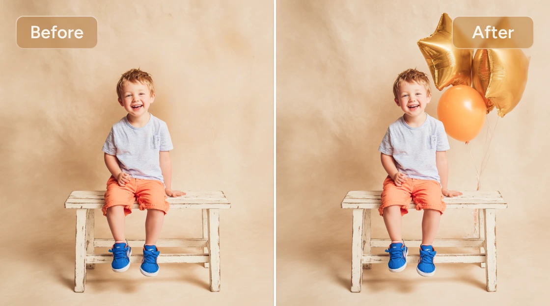 add the balloon into a boy image with Nano Banana AI