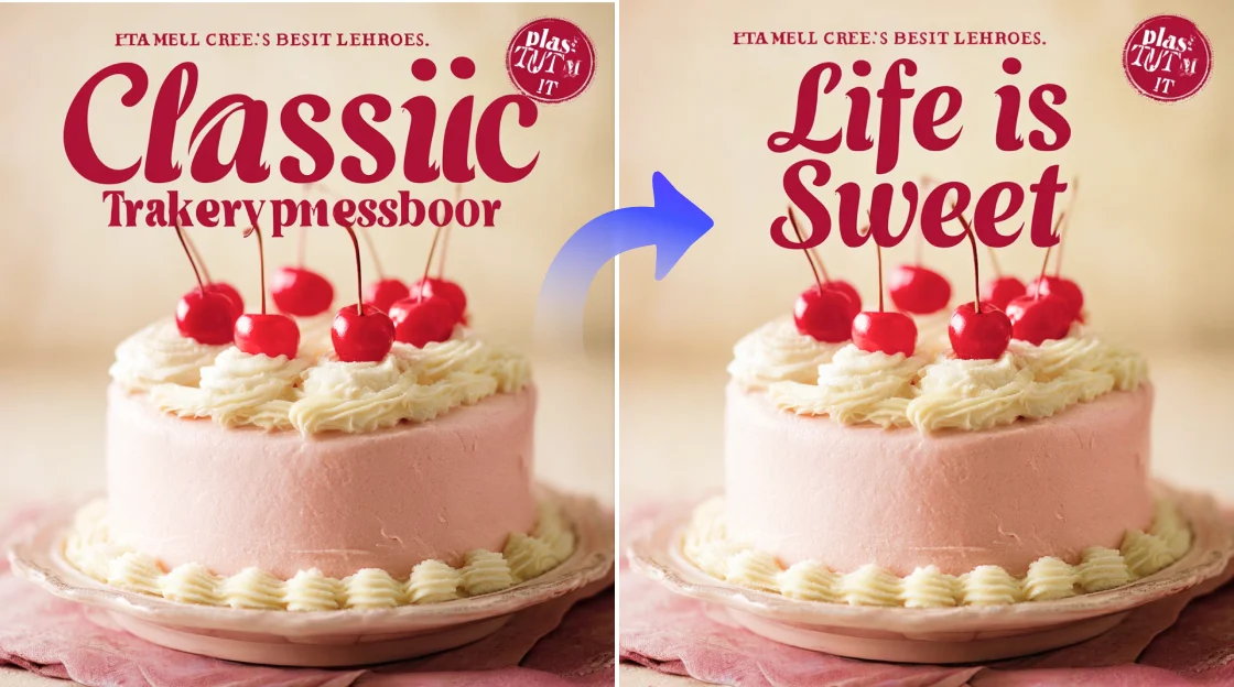 edit and change the headline of the cake poster using Nano Banana AI