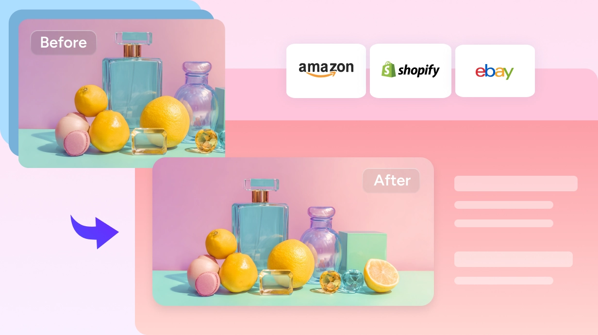 avant et après l'agrandissement d'une image de produit de plusieurs bouteilles pour les listes Amazon, Shopify et eBay