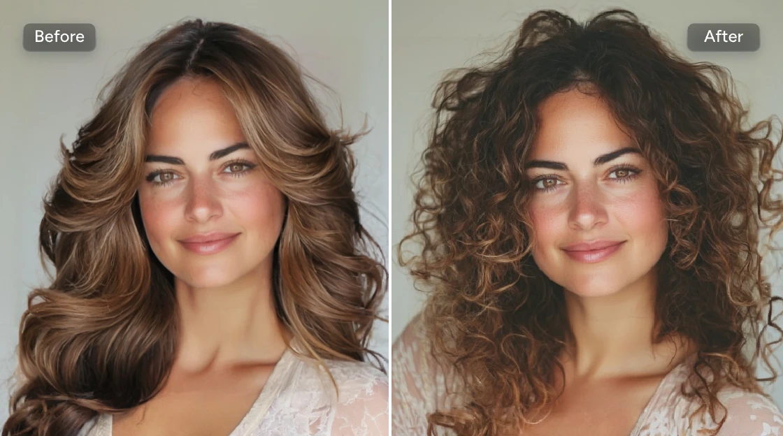 contraste antes e depois da aplicação do filtro para cabelos encaracolados