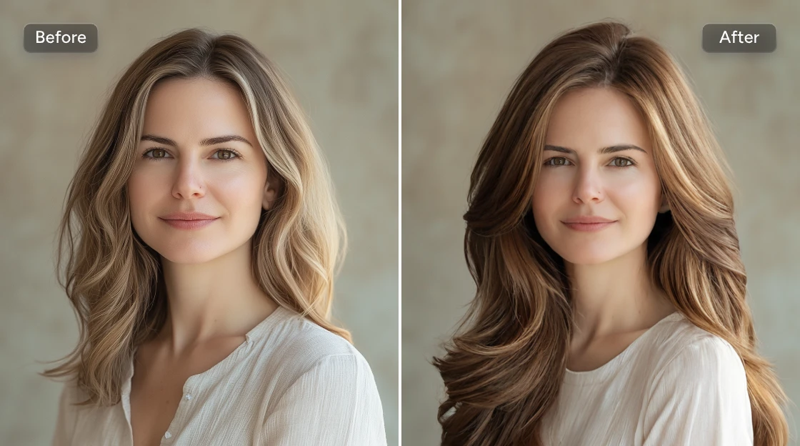 mudar o penteado feminino para diferentes penteados permanentes utilizando o filtro permanente gratuito AI Ease