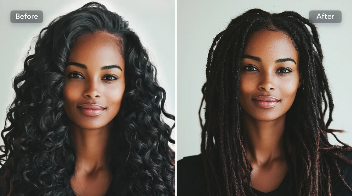 transformar o cabelo encaracolado de uma mulher negra num penteado afro em segundos