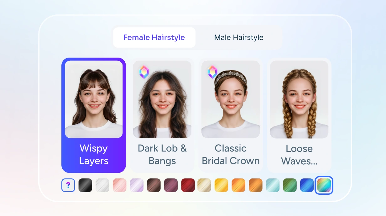 escolha entre os modelos de penteado e cor no simulador de corte de cabelo online do AI Ease