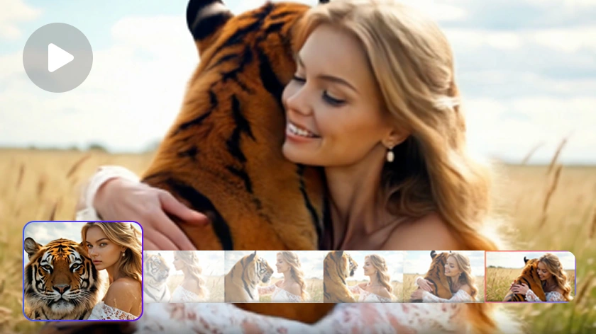une vidéo d'IA d'une femme embrassant un tigre