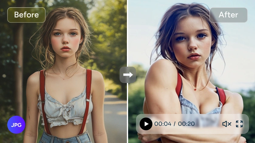 comparaison avant et après l'utilisation de l'effet de croissance musculaire de l'IA sur une jeune fille