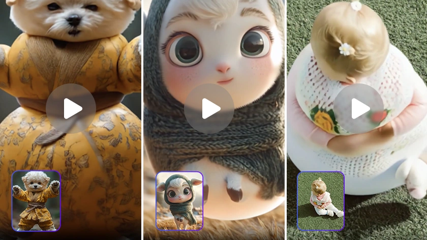des housses vidéo gonflables montrant des personnages ressemblant à des jouets et un bébé à l'aspect gonflé
