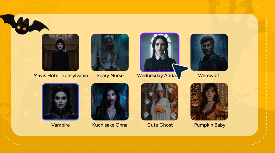 étape de choix d'un filtre d'Halloween parmi les modèles de filtres d'Halloween d'AI Ease