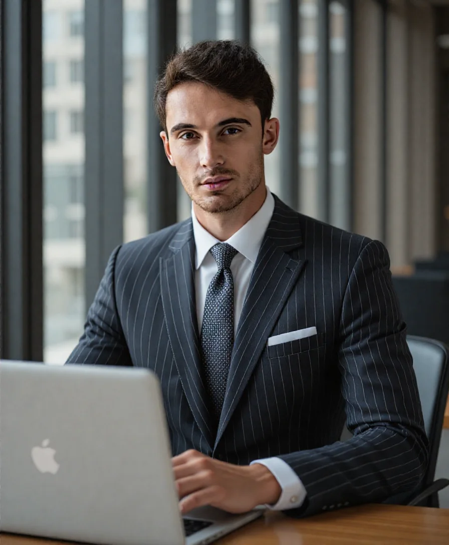 ai headshot professionale di un uomo in giacca e cravatta seduto in ufficio da AI Ease