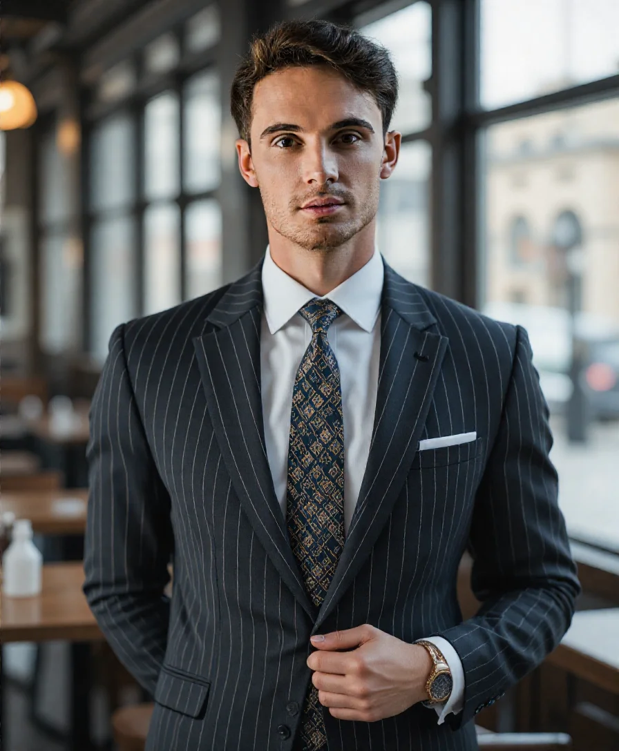 ai indoor headshot professionale di un uomo in giacca e cravatta da AI Ease