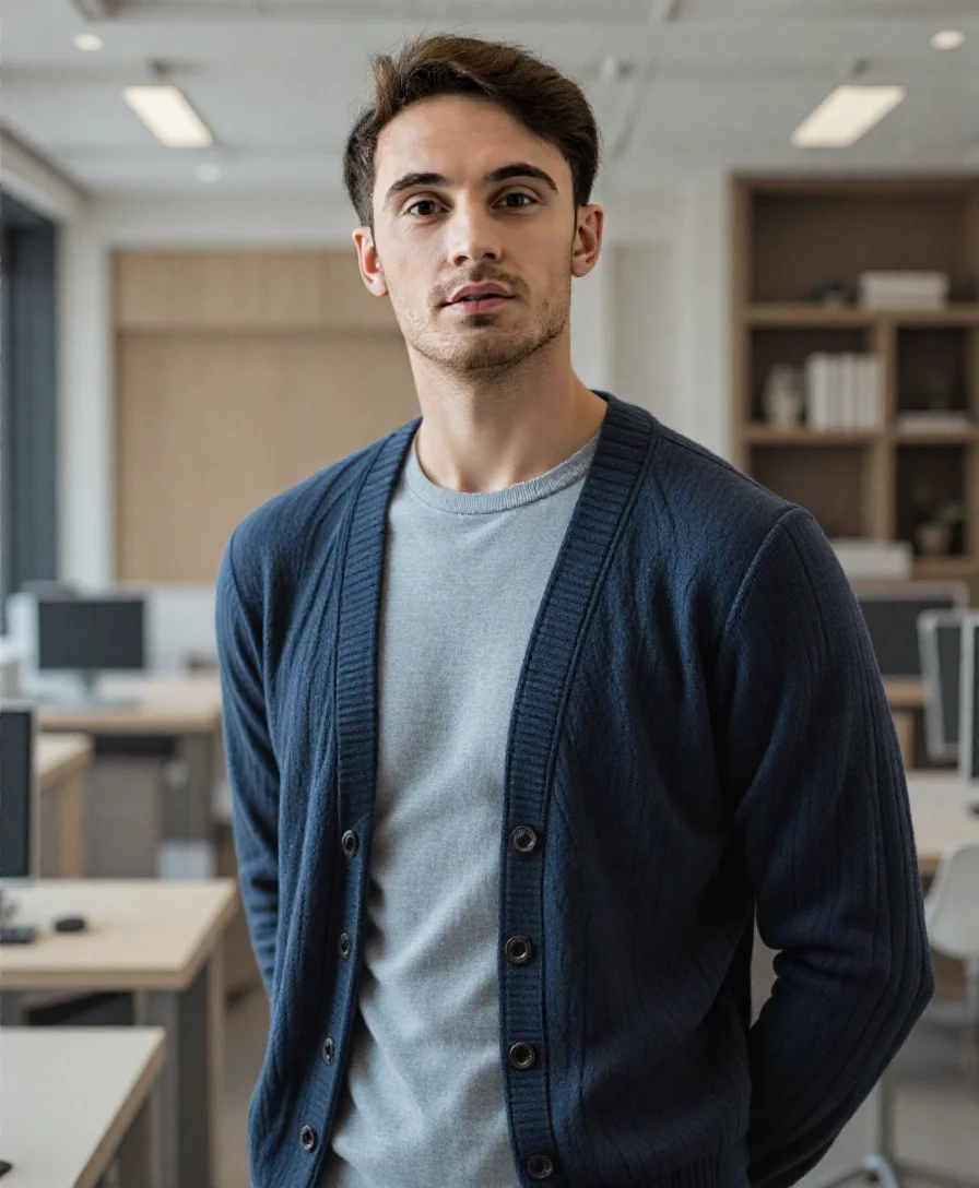 Immagine frontale generata ai di un uomo in abiti casual da AI Ease