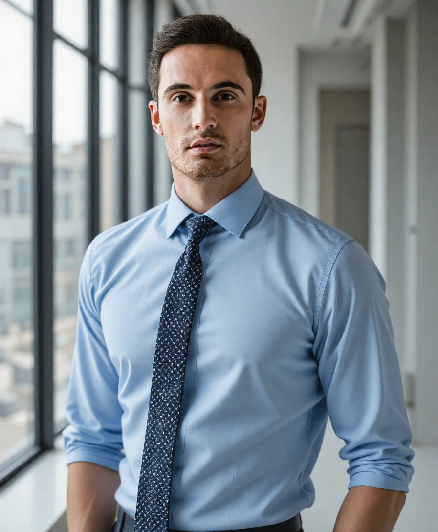 ai indoor headshot di un uomo in abito blu da AI Ease