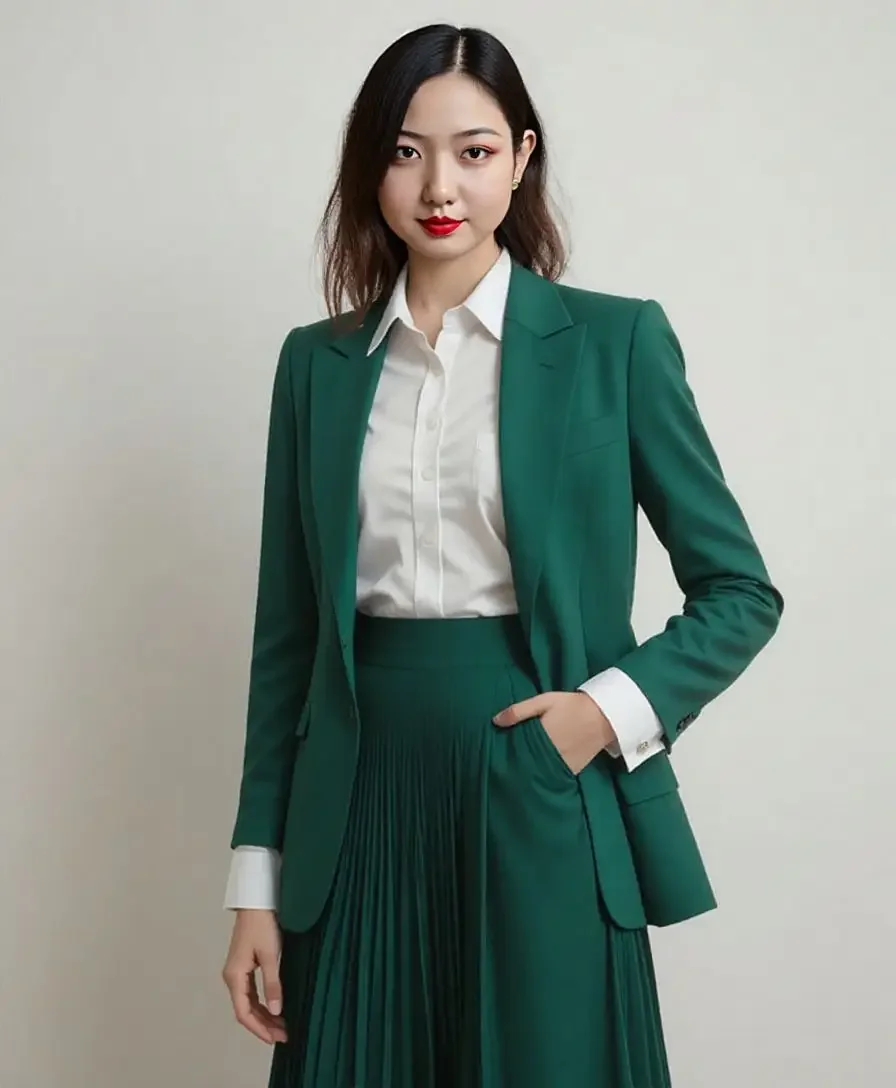 Foto professionale generata AI di una femmina in abbigliamento verde