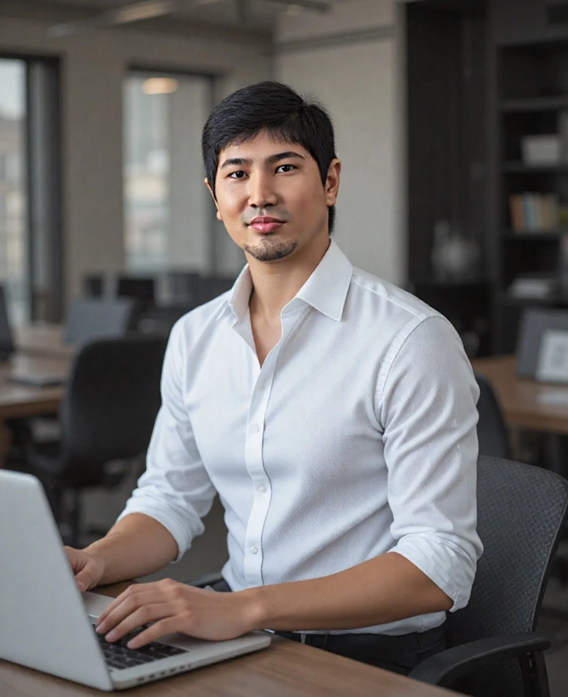 ai office headshot di un uomo in camicia da lavoro bianca
