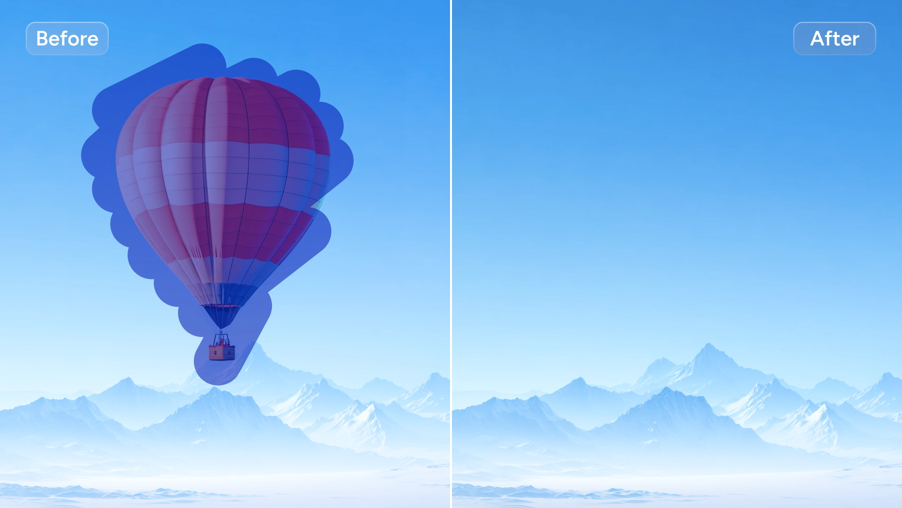 effet avant et après la suppression de la montgolfière de l'image