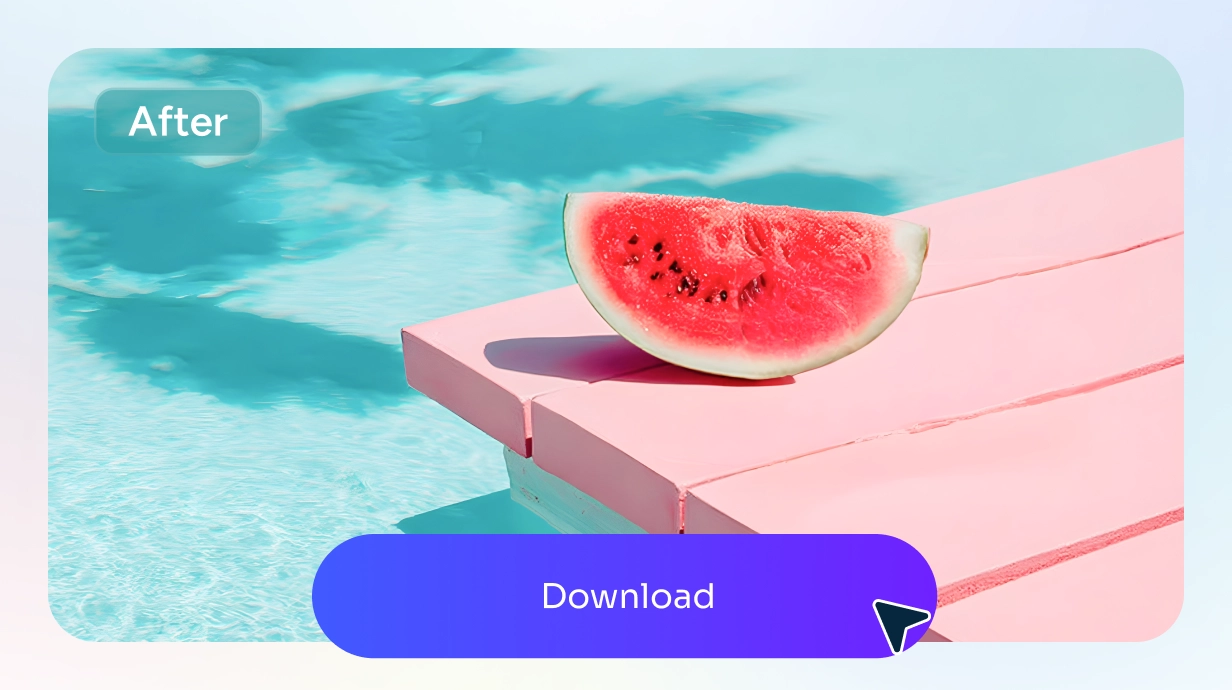 effet de la suppression de la pastèque peinte de la photo et d'une autre tranche de pastèque placée près de la piscine