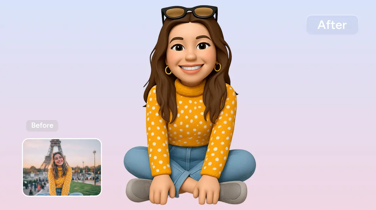 a woman go travelling with a Eiffle Tower landscape background and its emoji version