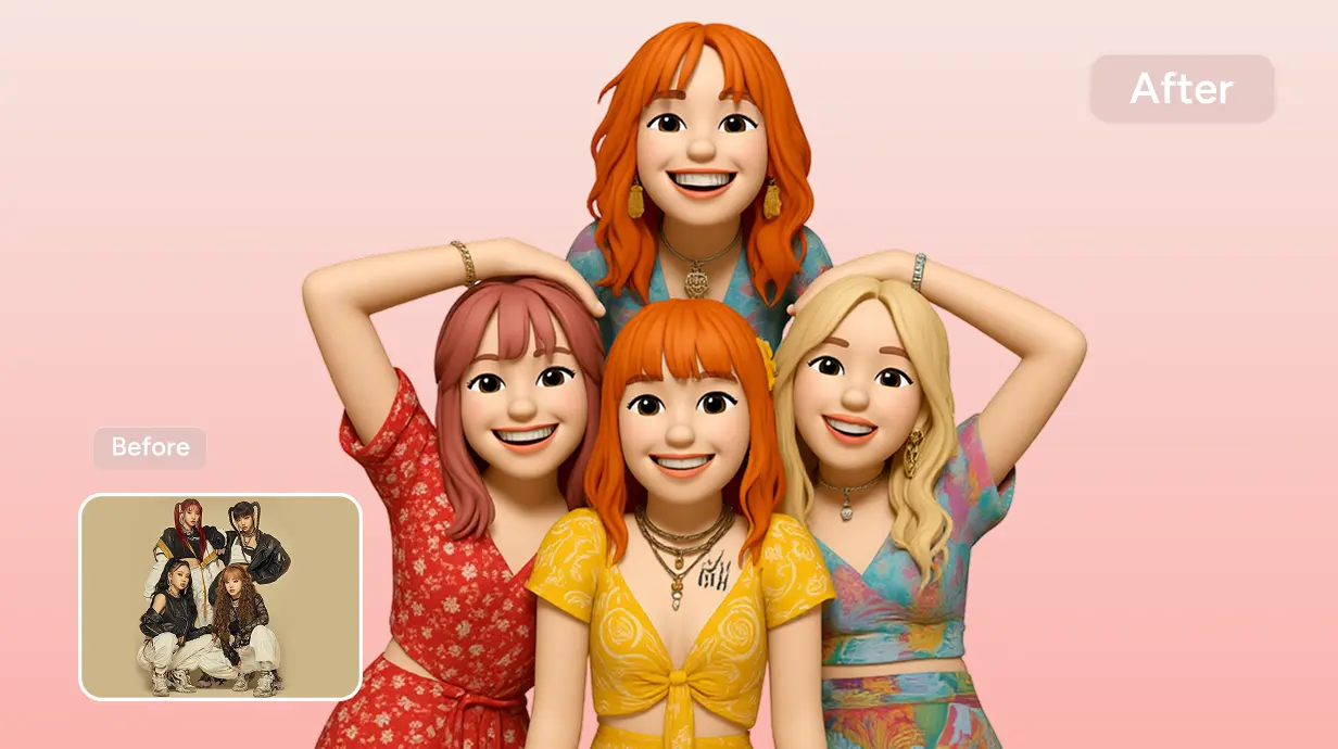 before and after effects of converting four kpop idols image into emoji characters